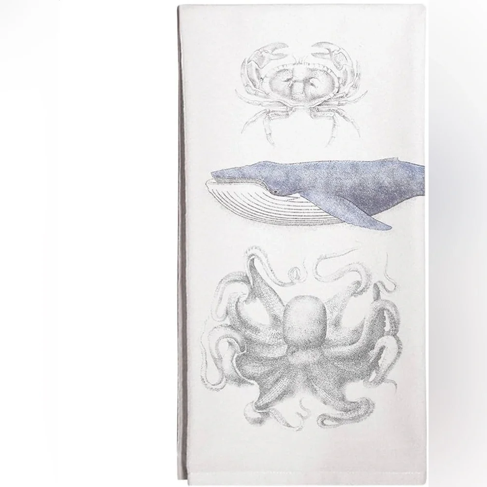 Mary Lake-Thompson Montgomery Street Blue Whale, Crab, Octopus Cotton Dish Towel